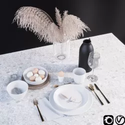 Tableware set with dry grass  3D model