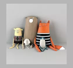 Textile toys giraffe fox men oldmen elephant mini set 2 3D model
