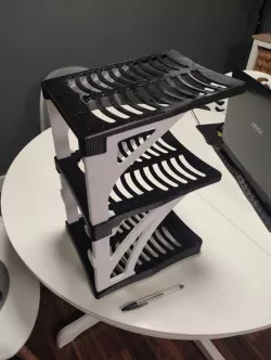 Modular stackable shoe rack.