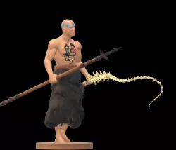 Sorcerer-monk with staff-spear and animated necrowhip