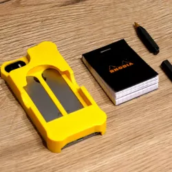 Smartphone case with notebook, pen and secret pocket