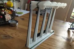 Train station for garden model railway with benches, trash bins, warning line, space for lights etc.