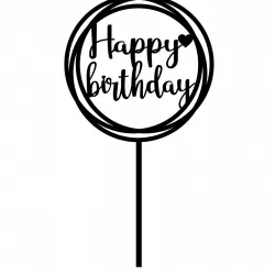 Cake topper Happy Birthday in Cirkels witch hearts