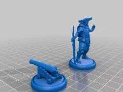 Warforged Pirate Artillerist Artificer and Naval Eldritch Cannon - D&D Miniature