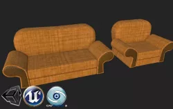 Cartoon stylized cauch and chair Low-poly  3D model
