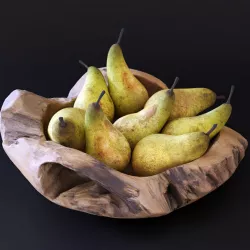 Decorative wooden bowl with pears 3D model