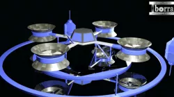Mirror refracting heliport platform for expose your helicopters, spaceships and flying machines models with 4-Copter conceptual design