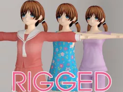 T pose rigged model of Keiko anime girl 3D model