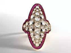 Antique Russian Calibre Cut Ruby Diamond Ring 3D model