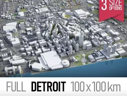 Detroit - city and surroundings Low-poly  3D model