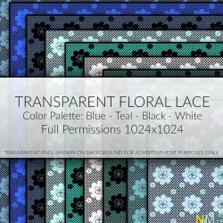 Floral Lace Blue Teal White Black Seamless Textures Set Texture