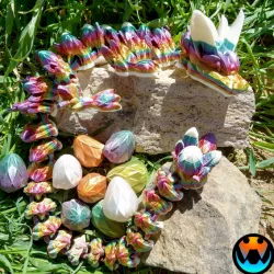 $4.00EASTER DRAGON, EASTER BUNNY DRAGON ARTICULATING FLEXI WIGGLE PET, PRINT IN PLACE, FANTASY HOLIDAY DRAGON