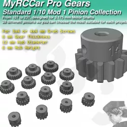 RC Car Mod 1 Standard Motor Pinion Collection, for 3.175mm motor shafts, M3 and M4 grub screws
