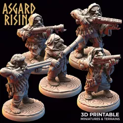 $15.00DWARF RANGED: Dwarves in Hooded clothes with Firearms (Short barrels) /Modular/ /Pre-supported/