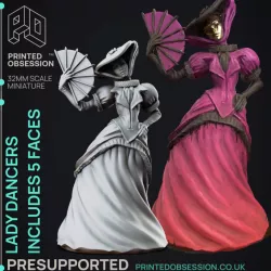 $3.50Masked Ball Female Dancer with 6 heads - Normal & Horror - PRESUPPORTED - 32mm scale