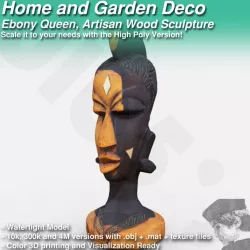 3D printable Ebony Queen, Artisan Home Deco Ready for Color 3D printing