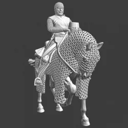 $7.50Mounted medieval knight with helmet in hand.