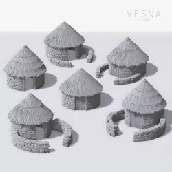 $9.00STONE HUTS WITH THATCHED ROOFS