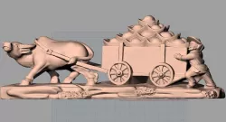 Animal Sculpture Model Cattle pull treasure A086 3D model