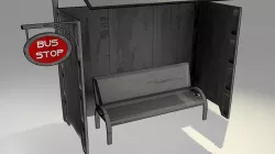 Game-Ready Bus Stop with Bench and Sign Low-poly  3D model