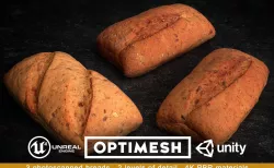 Oat Bread Roll Bun 3D PBR Pack Low-poly  3D model