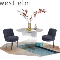 West Elm Calliope Table Modern Curved Chair 3D model