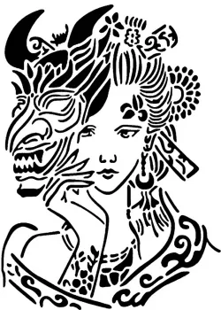 Oni Mask girl stencil