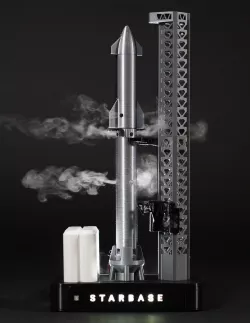 Stardesk - a model of Spacex's Starbase that actually vents!
