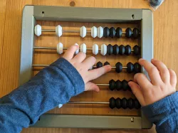 abacus / rekenrek with wooden beads and metal bars large 20x22cm