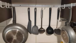 Kitchen hook for flat bar rail