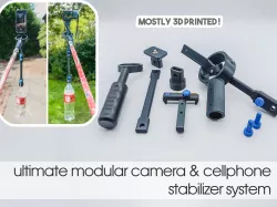 Mostly 3D-printed Ultimate Modular Camera & Cellphone Stabilizer System - mounted to standard painting rods