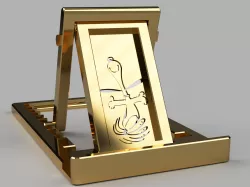 A cell phone stand with Snoopy doing a happy dance.