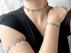 Faux Barbed Wire Choker, Bracelet, and Armband