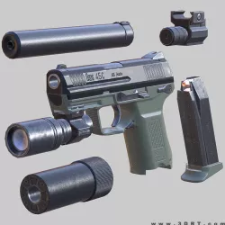 3DRT - Modern firearms HD - HK-45 Low-poly  3D model