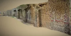 Scanned photorealistic brick and wood crumbling wall  Low-poly  3D model