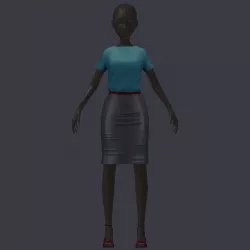 stylish avatar office girl turquoise blouse gray shirt hairpins Low-poly  3D model