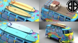Volkswagen T1 Samba 1963 Hippie Accessories 3D model