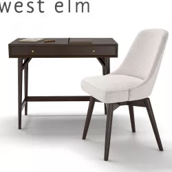 West Elm Mid-Century Mini Desk - Dark Mineral and Swivel Office  3D model