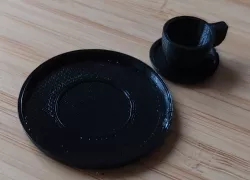 Table set for dollhouse: Cup, Saucer, and Plate