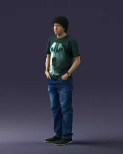 Man in wolf t-shirt 0111 3D model