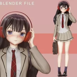 Anime School Girl - Blender file 3D model