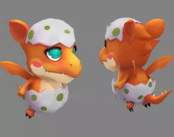 Cartoon New born Dragon - Fire Dragon Low-poly 3D model