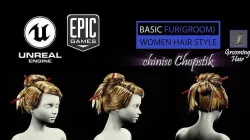 chinise Chopstik HairStyle Groom For UE4 Low-poly 3D model
