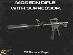Modern Rifle with Suppressor Low-poly 3D model