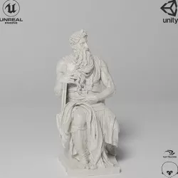 Moses Sculpture VR AR Mobile-ready Game-ready Low-poly 3D model