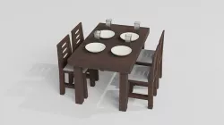 Old wooden dining table Low-poly 3D model