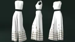 Pants and white blouse with an open belly with an Sadu print 3D model