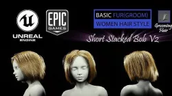 Short Stacked Bob V2 Hairstyle Groom For UE4 Low-poly 3D model