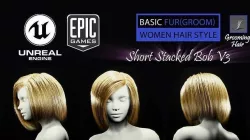 Short Stacked Bob V3 Hairstyle Groom For UE4 Low-poly 3D model