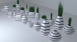Stripped Ceramic Pots Collection Low-poly 3D model